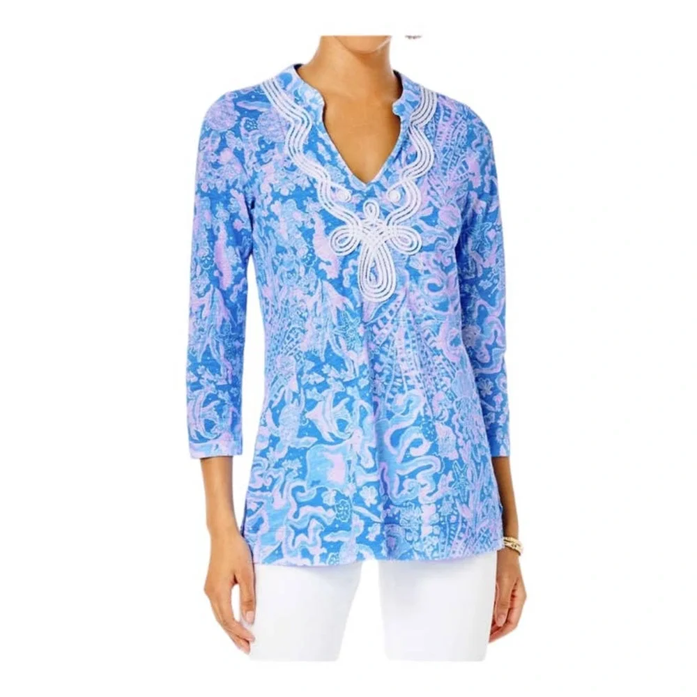 Lilly Pulitzer | Size XS Marco Island Tunic Top Shirt Blouse Floral Ocean